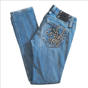Miss Me Denim Skinny Jeans with Rhinestone Design